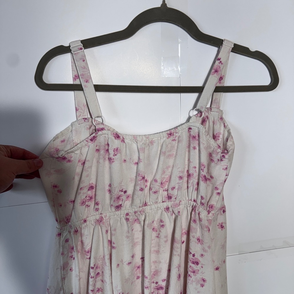 Sim Sam Floral Babydoll Midi Dress Women Size L Linen Blend Cottagecore Romantic - Picture 8 of 16